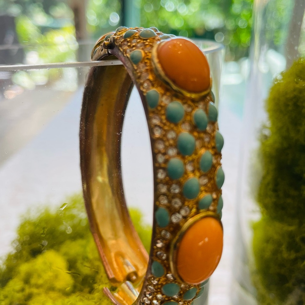 S & D orange and turquoise Enamel hinge bracelet - Picture 2 of 4